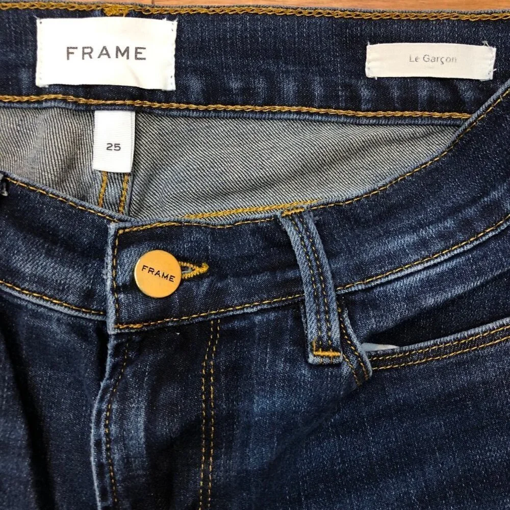 Frame Le Garcon Mid Rise Straight Leg Blue Jeans Size 25